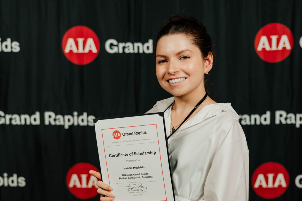 Certificate of Scholarship Presented to Natalie Musielski 2024 AIA Grand Rapids Student Scholarship Recipient